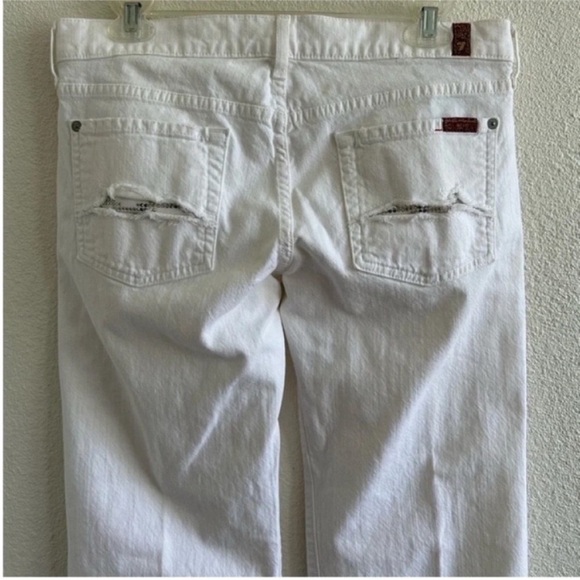 7 For All Mankind White Dojo Flare Jeans Rhinestone Pockets - Picture 5 of 9